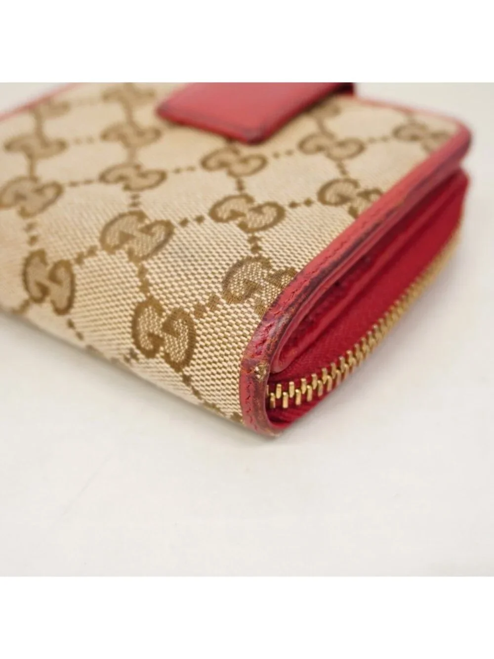 ★SOLD★ Gucci Wallet GG Canvas Beige Red Gold - Picture 5 of 10